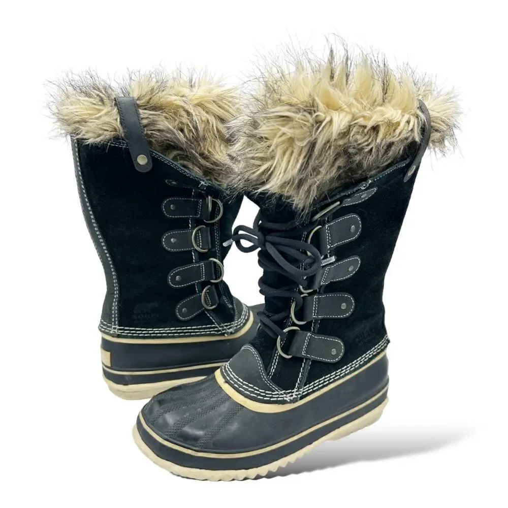 SOREL Black Suede‎ JOAN OF ARTIC Faux Fur Trimmed Snow Boot Sz 8